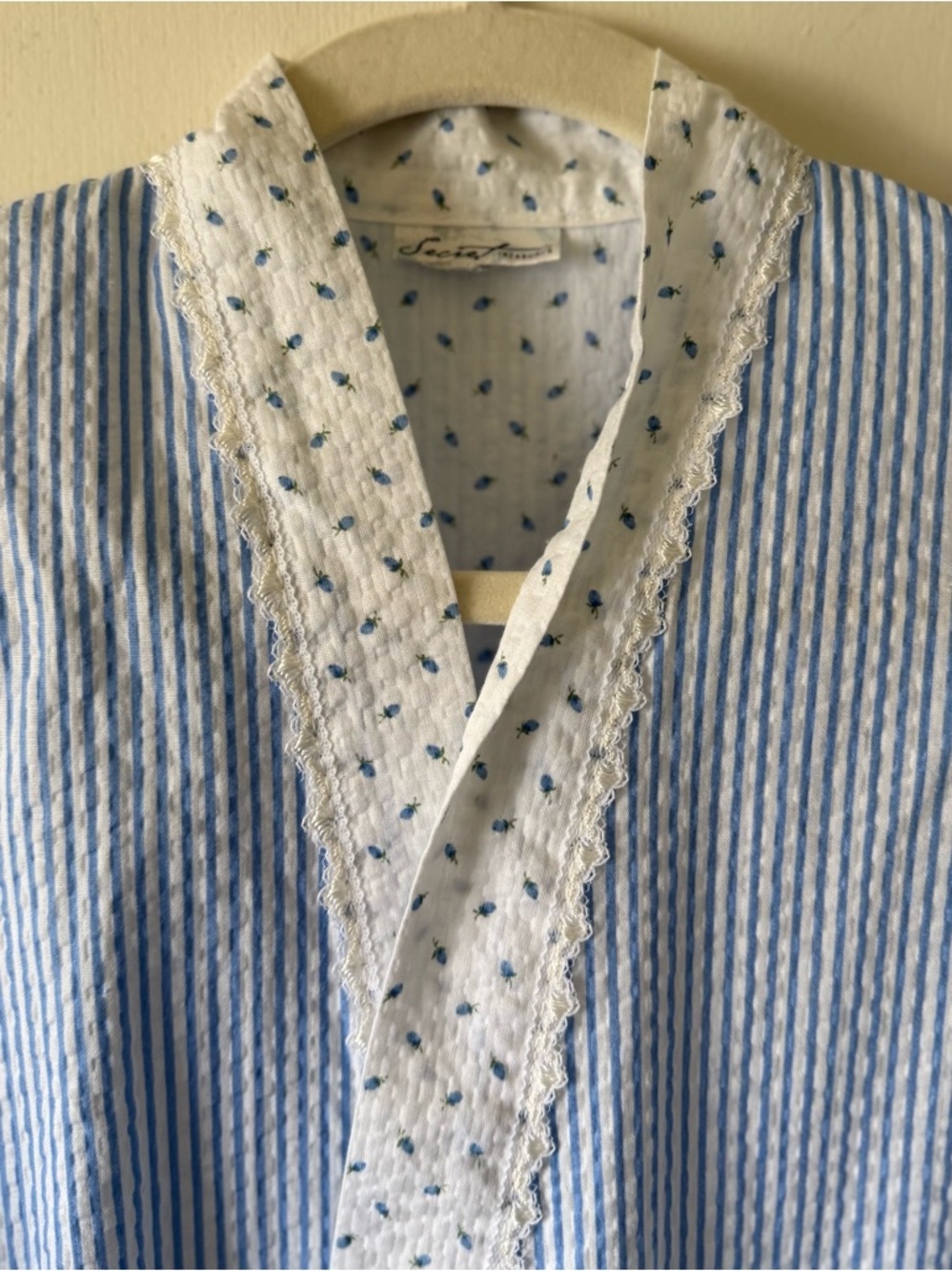 Vintage Cottagecore Robe Light Blue Floral Cotton Blend Floral Blueberries - Picture 7 of 15